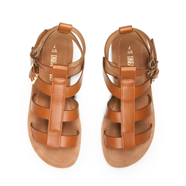 Cushioned Adjustable Gladiator Flat Sandals - TAN - 5